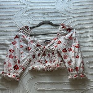 Zara Red Floral Smocked Blouse